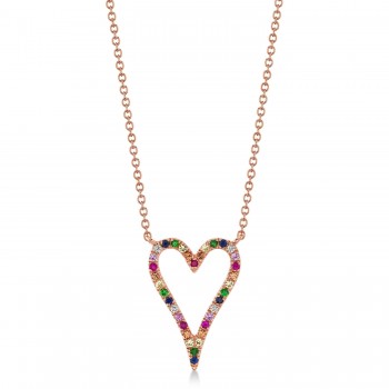 Diamond & Multi-Color Pave Heart Pendant necklace in 14K Rose Gold (0.22ct)