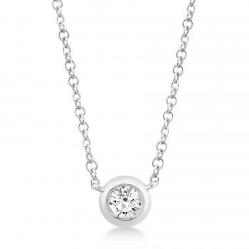 Bezel Diamond Pendant Solitare Necklace 14k White Gold (0.20ct)