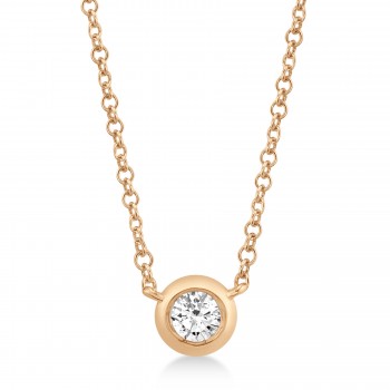 Bezel Diamond Pendant Solitare Necklace 14k Rose Gold (0.20ct)