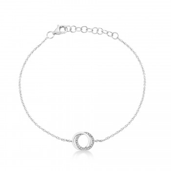 Diamond Love Knot Circle Link Bracelet 14k White Gold (0.07ct)