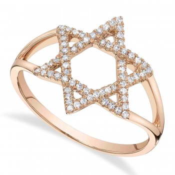 Diamond Jewish Star of David Ring 14K Rose Gold (0.18ct)