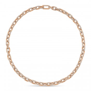 Diamond Pave Link Chain Necklace 14k Rose Gold (19.30ct)
