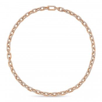 Diamond Pave Link Chain Necklace 14k Rose Gold (19.30ct)