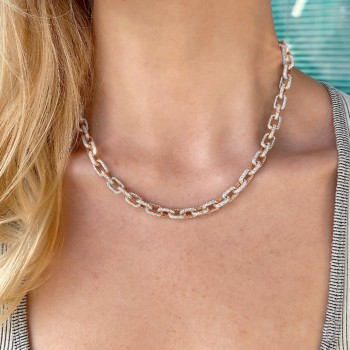 Diamond Pave Link Chain Necklace 14k Rose Gold (19.30ct)