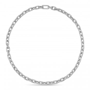 Diamond Pave Link Chain Necklace 14k White Gold (19.30ct)