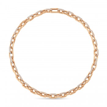 Diamond Pave Link Chain Necklace 14k Rose Gold (7.86ct)