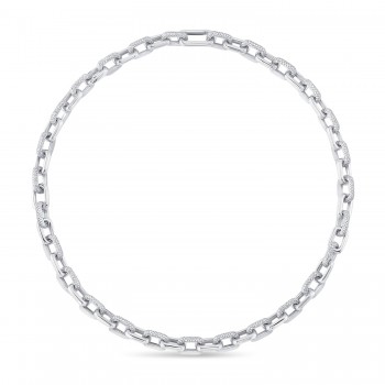 Diamond Pave Link Chain Necklace 14k White Gold (7.86ct)
