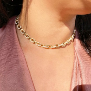 Diamond Pave Link Chain Necklace 14k Yellow Gold (7.86ct)