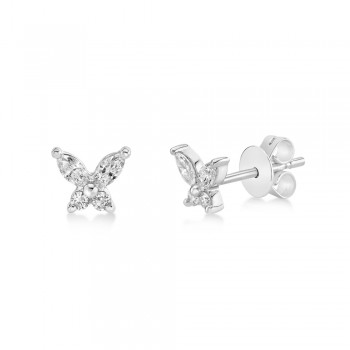 Diamond Butterfly Stud Earrings 14k White Gold (0.29ct)