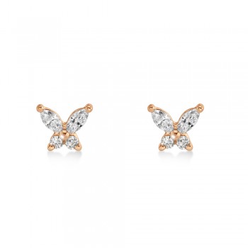 Diamond Butterfly Stud Earrings 14k Rose Gold (0.29ct)