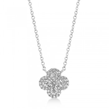 Pear & Round Diamond Clover Necklace 14k White Gold (0.41ct)