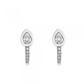 Diamond Pear Bezel Huggie Earrings 14k White Gold (0.21ct)