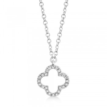 Diamond Accented Clover Pendant Necklace 14k White Gold (0.08ct)