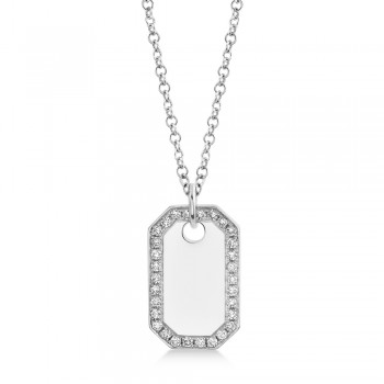 Diamond Accented Dog Tag Pendant Necklace 14k White Gold (0.40ct)