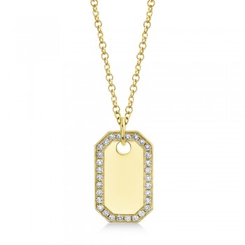 Diamond Accented Dog Tag Pendant Necklace 14k Yellow Gold (0.40ct)