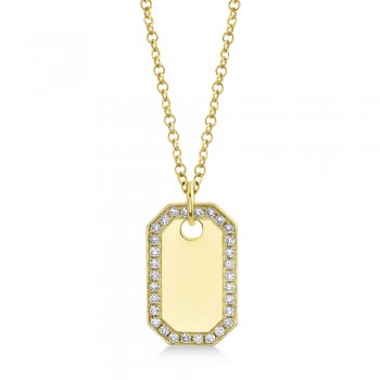 Diamond Accented Dog Tag Pendant Necklace 14k Yellow Gold (0.40ct)