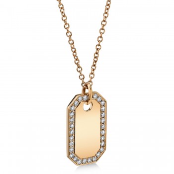 Diamond Accented Dog Tag Pendant Necklace 14k Rose Gold (0.40ct)