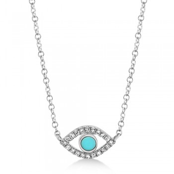 Turquoise & Diamond Evil Eye Pendant Necklace 14k White Gold (0.13ct)