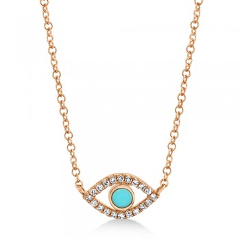 Turquoise & Diamond Evil Eye Pendant Necklace 14k Rose Gold (0.13ct)