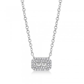 Baguette Diamond Pendant Necklace 14k White Gold (0.14ct)