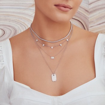 Baguette Diamond Pendant Necklace 14k White Gold (0.14ct)