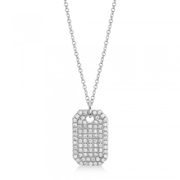 Diamond Dog Tag Pendant Necklace 14k White Gold (0.90ct)