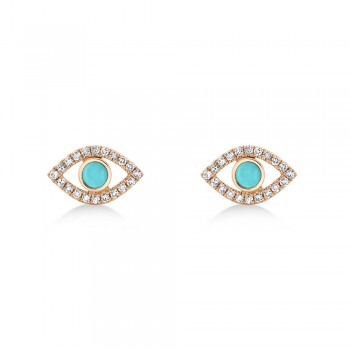 Turquoise & Diamond Evil Eye Stud Earrings 14k Rose Gold (0.26ct)