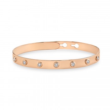 Diamond Bezel Latch Lock Bangle Bracelet 14k Rose Gold (0.32ct)