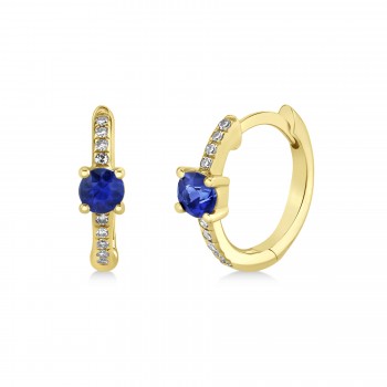 Blue Sapphire & Diamond Huggie Hoop Earrings 14k Yellow Gold (0.39ct)