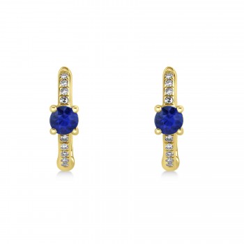 Blue Sapphire & Diamond Huggie Hoop Earrings 14k Yellow Gold (0.39ct)