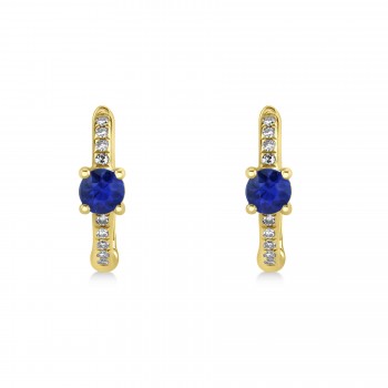 Blue Sapphire & Diamond Huggie Hoop Earrings 14k Yellow Gold (0.39ct)