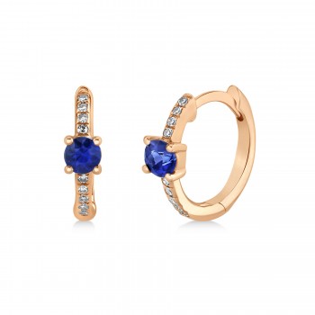 Blue Sapphire & Diamond Huggie Hoop Earrings 14k Rose Gold (0.39ct)