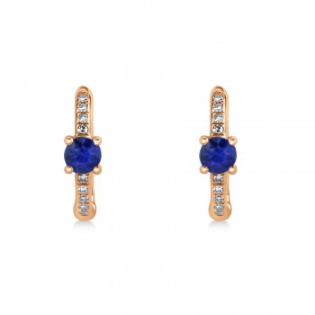 Blue Sapphire & Diamond Huggie Hoop Earrings 14k Rose Gold (0.39ct)