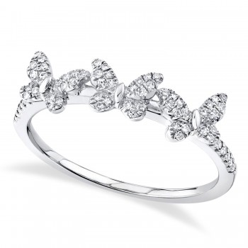 Diamond-Accented Triple Butterfly Ring 14K White Gold (0.15ct)