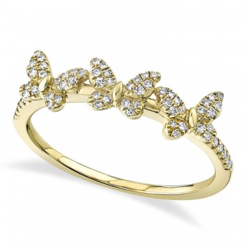 Diamond-Accented Triple Butterfly Ring 14K Yellow Gold (0.15ct)