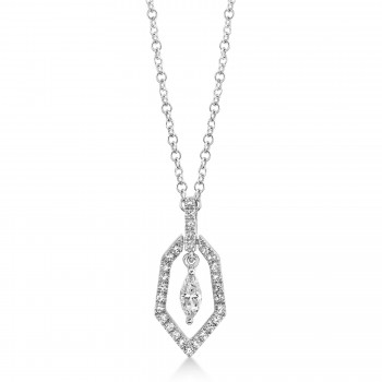 Diamond Marquise Dangling Pendant Necklace 14k White Gold (0.17ct)