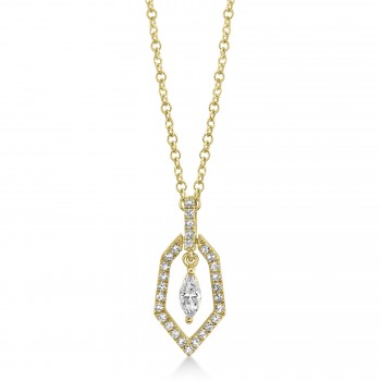 Diamond Marquise Dangling Pendant Necklace 14k Yellow Gold (0.17ct)