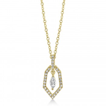 Diamond Marquise Dangling Pendant Necklace 14k Yellow Gold (0.17ct)