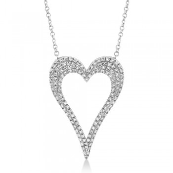 Pave Diamond Open Heart Pendant Necklace 14k White Gold (0.31ct)
