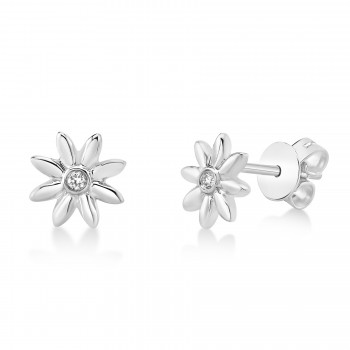 Bezel Diamond Sunflower Stud Earrings 14k White Gold (0.03ct)