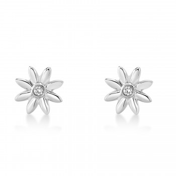 Bezel Diamond Sunflower Stud Earrings 14k White Gold (0.03ct)