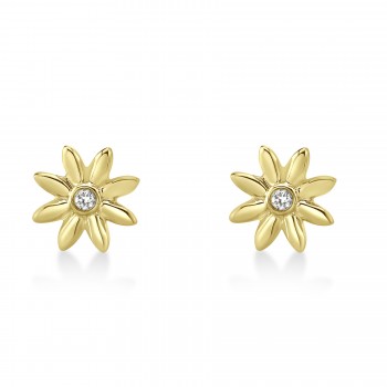 Bezel Diamond Sunflower Stud Earrings 14k Yellow Gold (0.03ct)