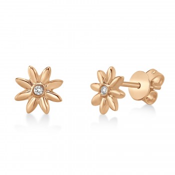 Bezel Diamond Sunflower Stud Earrings 14k Rose Gold (0.03ct)