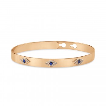 Diamond & Blue Sapphire Eye Latch Lock Bangle Bracelet 14k Rose Gold (0.28ct)