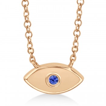 Blue Sapphire Evil Eye Pendant Necklace 14K Rose Gold (0.03ct)