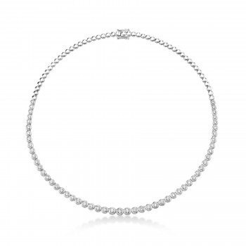 Half Eternity Diamond Bezel Tennis Necklace 14k White Gold (3.53ct)