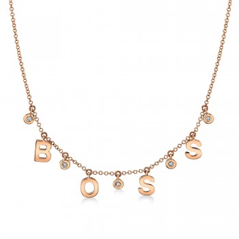 Diamond Boss Spelled Out Pendant Necklace 14k Rose Gold  (0.06ct)