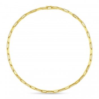 Diamond Paper Clip Link Necklace 14k Yellow Gold (5.68ct)