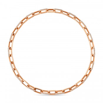 Diamond Pave Paper Clip Link Necklace 14k Rose Gold (13.01ct)