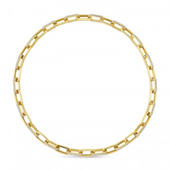 Diamond Pave Paper Clip Link Necklace 14k Yellow Gold (13.01ct)